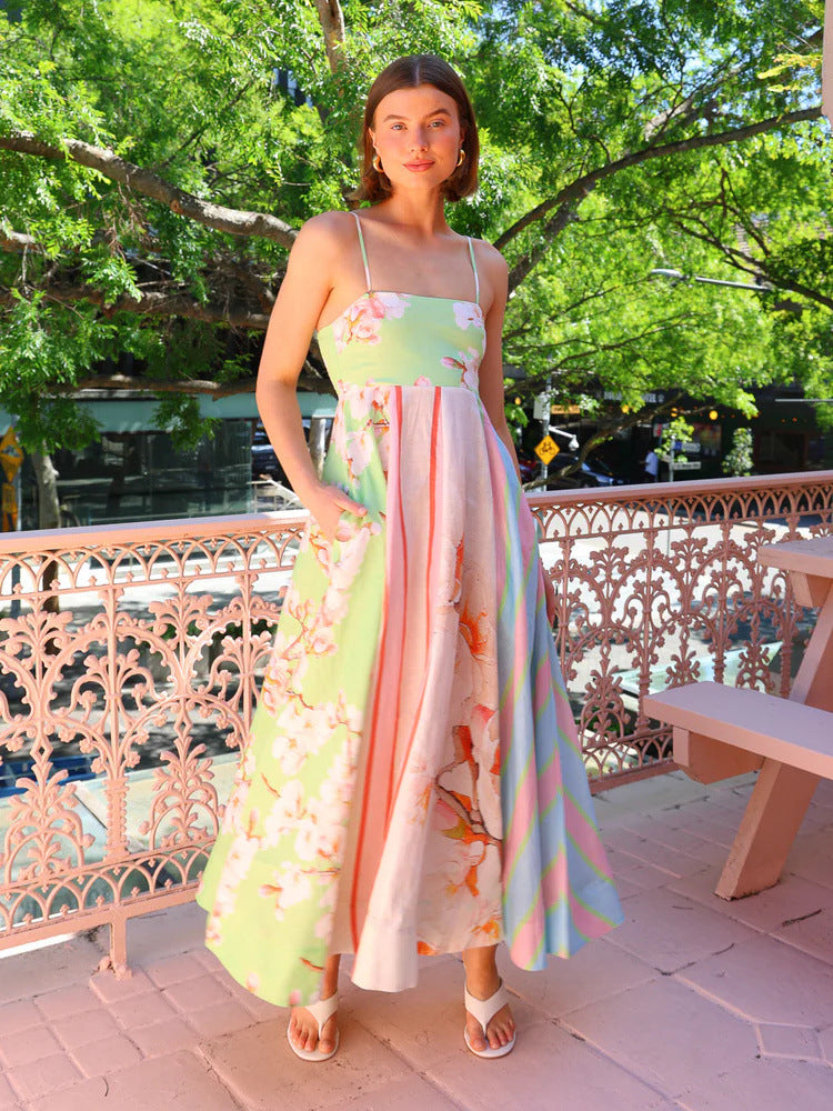Women's maxi dress with floral design and adjustable straps Lune London