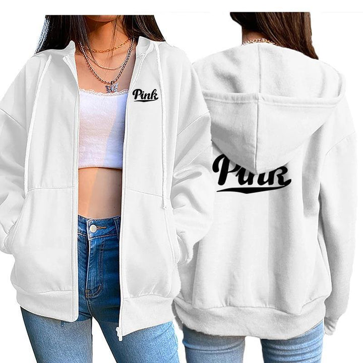 Women's relaxed hoodie jacket with practical zip and stylish lettering Lisslune