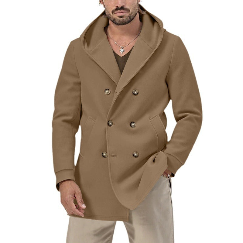 Men's elegant double-breasted coat with hood and practical pockets Lisslune