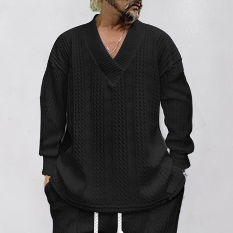 Men's casual knitted pullover with V-neck and modern pattern Lisslune