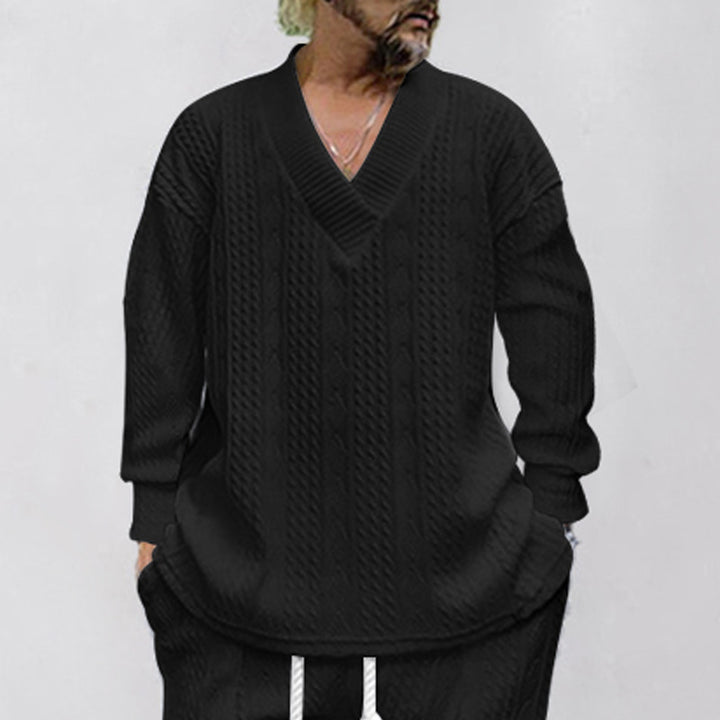 Men's casual knitted pullover with V-neck and modern pattern Lisslune
