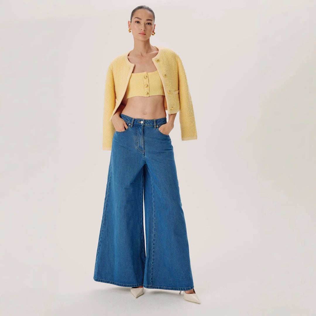 Damen weit geschnittene Jeans mit hohem Bund und eleganter Silhouette Lisslune