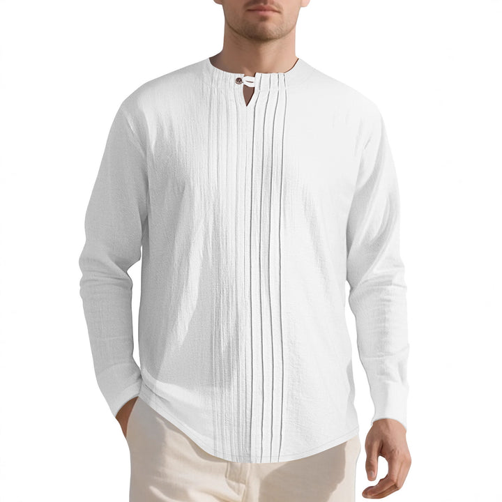 Men's elegant long-sleeve shirt with textured design and stylish stand-up collar Lisslune