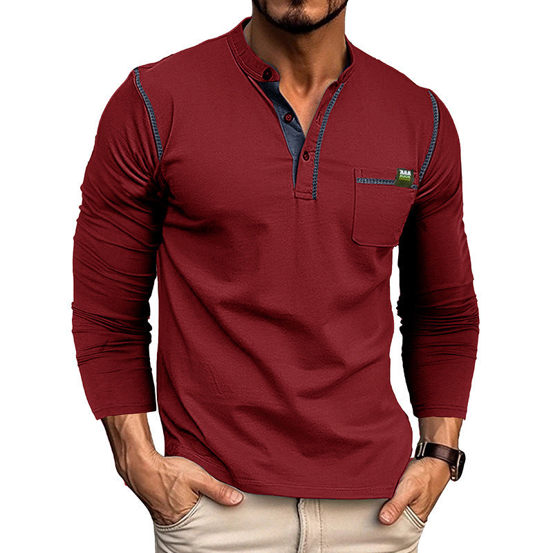 Men's Long Sleeve Henley Shirt with Modern Textured Design Lisslune