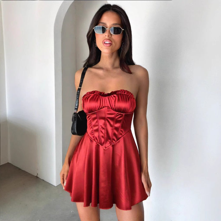 Damen trägerloses Minikleid mit Raffungen und figurschmeichelndem Schnitt Lisslune