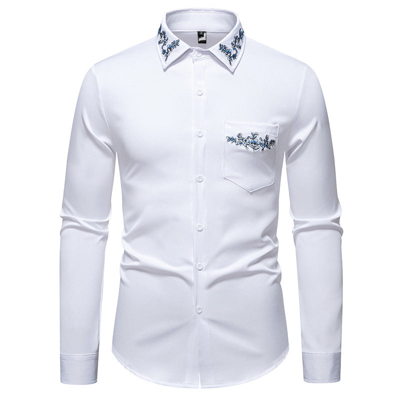 Men's long sleeve shirt with floral embroidery design Lisslune
