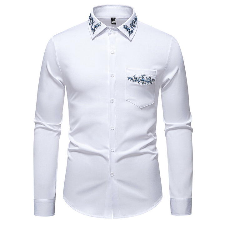 Men's long sleeve shirt with floral embroidery design Lisslune
