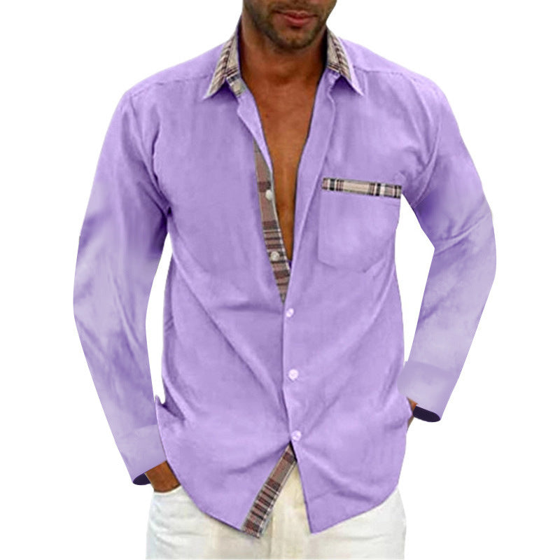 Men's long sleeve shirt with fashionable check pattern and practical chest pocket Lisslune
