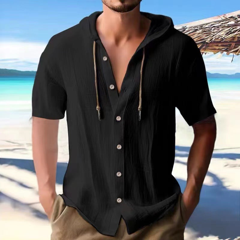 Men's casual short-sleeve shirt with hood Lisslune