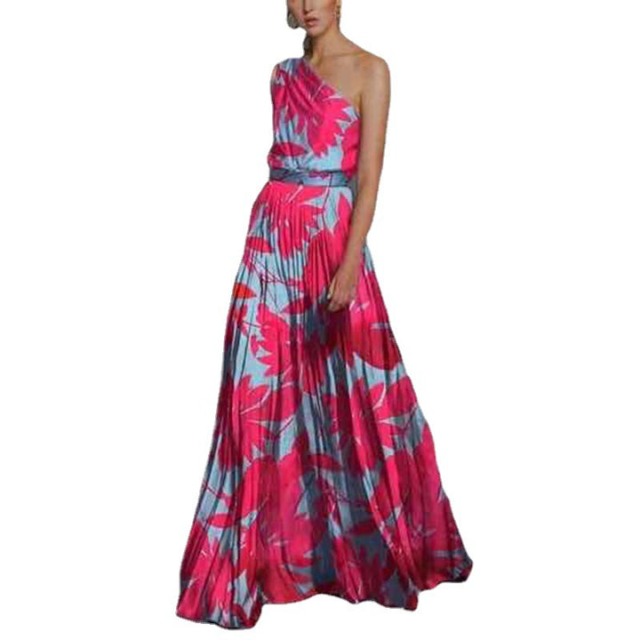 Women's maxi dress with asymmetric top and floral print Lisslune