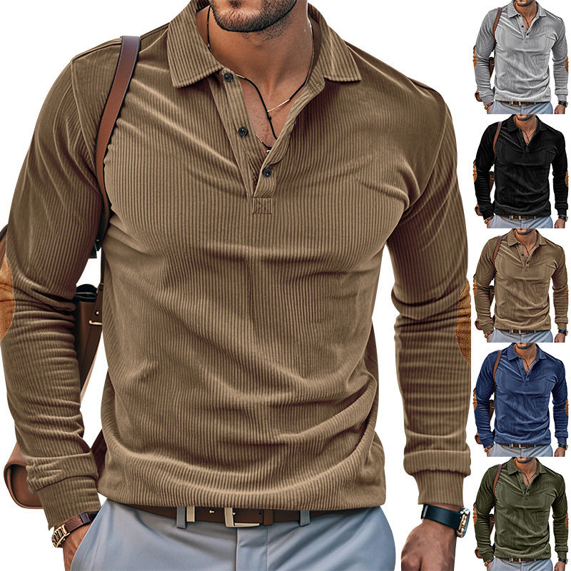 Men's Long Sleeve Shirt with Textured Material and Fashionable Elbow Patches Lisslune