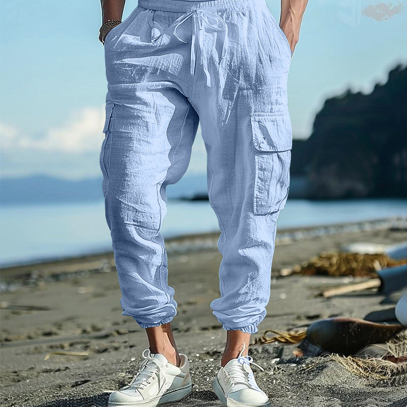 Men's cargo pants with elastic waistband and versatile pockets Lisslune