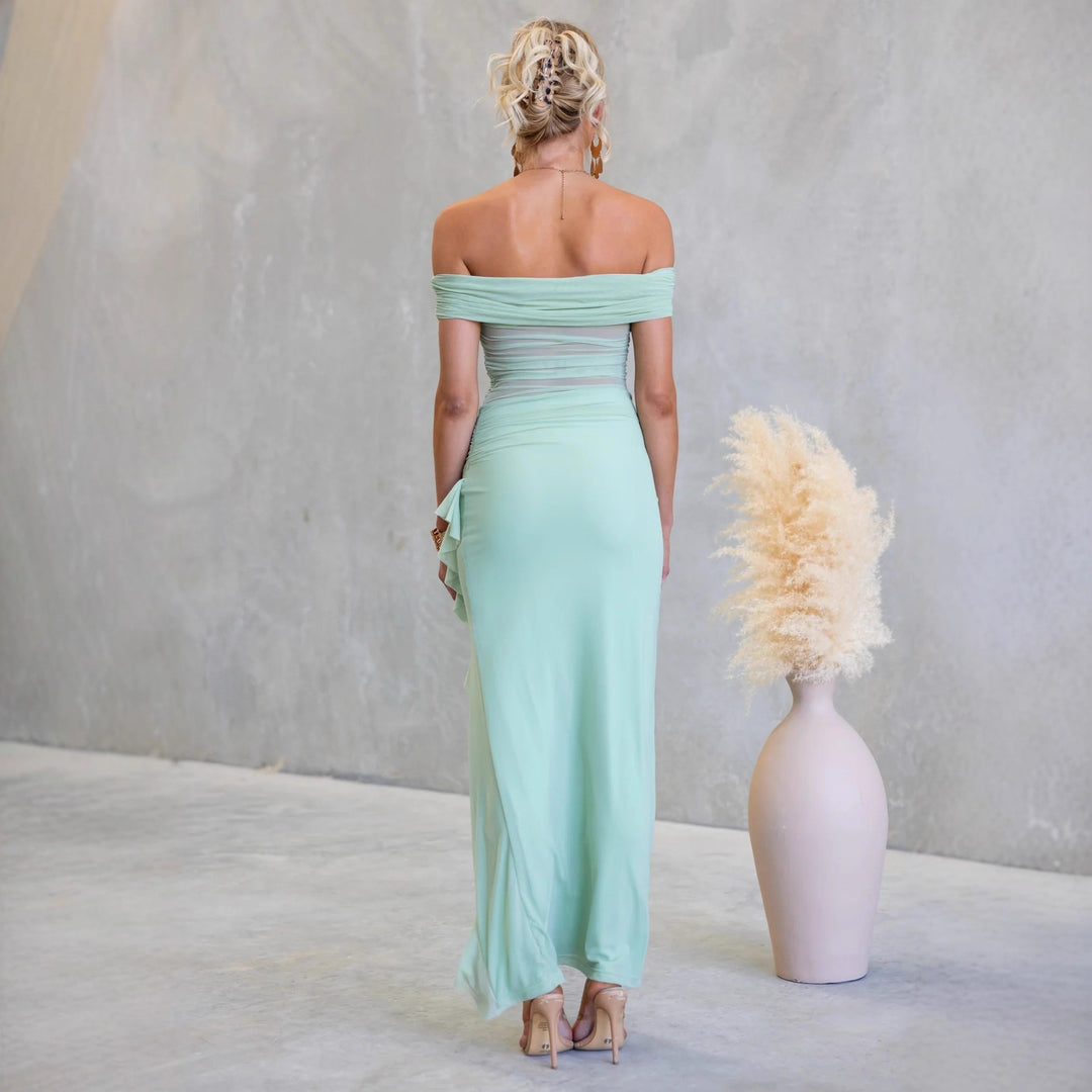 Women's Off-Shoulder Maxi Dress with sophisticated cut and sexy slit