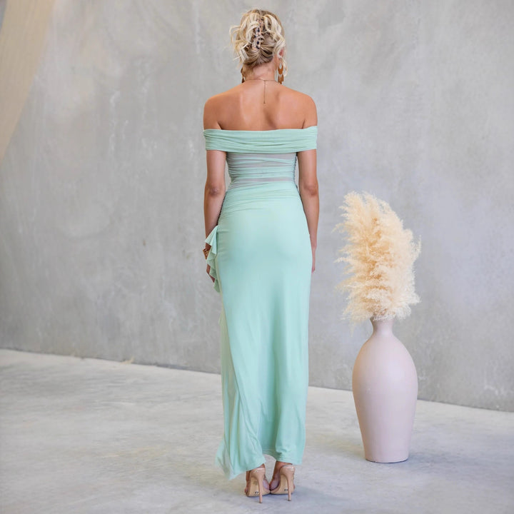 Women's Off-Shoulder Maxi Dress with sophisticated cut and sexy slit