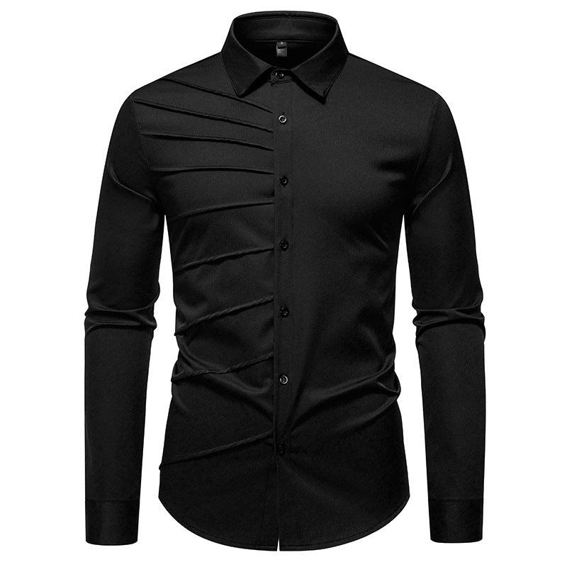 Men's fashionable long sleeve shirt with extravagant pleat design Lisslune