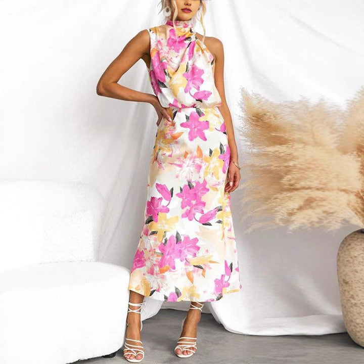 Women's maxi dress with asymmetric top and floral print Lune London