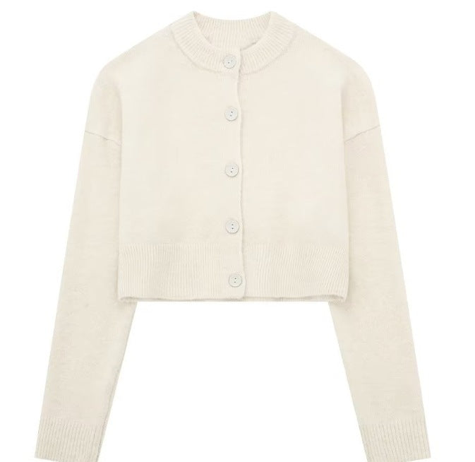 Women's Short Cardigan with Button Placket and Elegant Round Neckline Lisslune