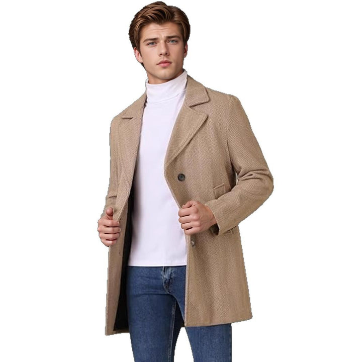 Men's elegant double-breasted coat with textured herringbone pattern Lisslune