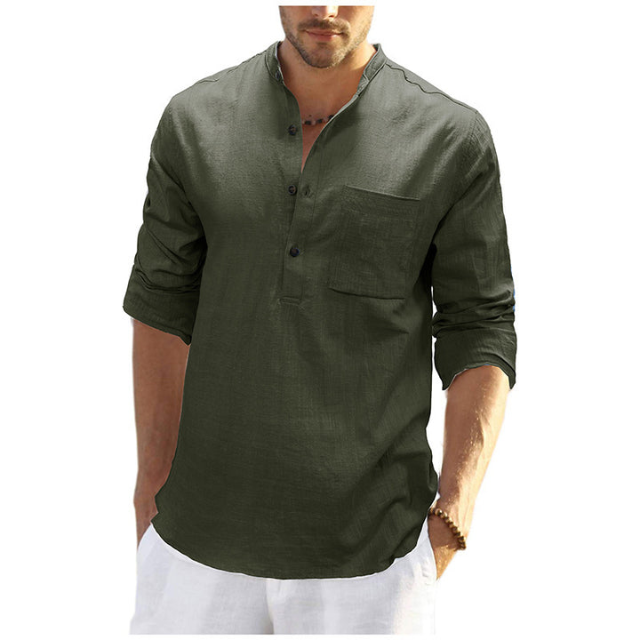 Men's linen shirt with classic Henley neckline and practical chest pocket Lisslune