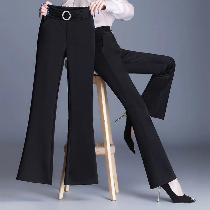 Women Elegant High-Waist Pants with Wide Leg and Decorative Belt Lisslune