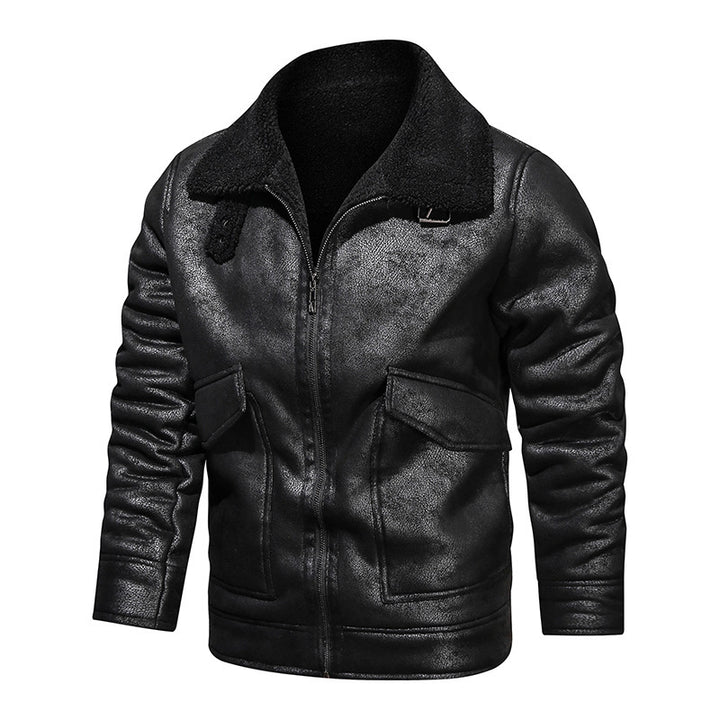 Men's leather jacket with warm fleece lining and practical pockets Lisslune