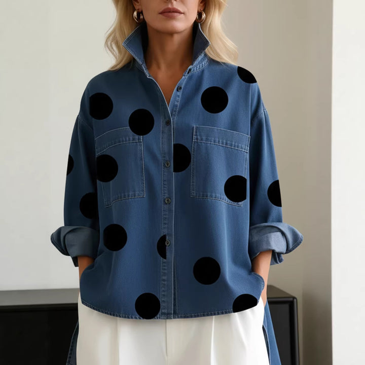 Women's Fashion Shirt Blouse with Extravagant Dots and Practical Pockets Lisslune