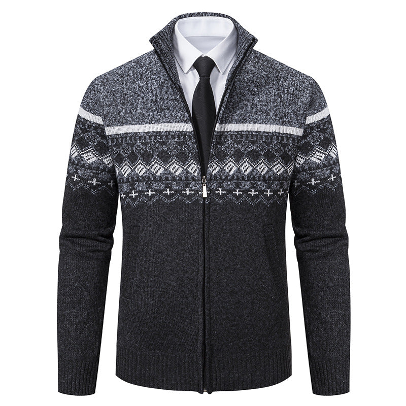 Men's cardigan with standing collar and Norwegian pattern Lisslune