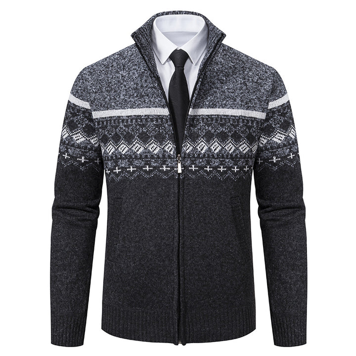 Men's cardigan with standing collar and Norwegian pattern Lisslune