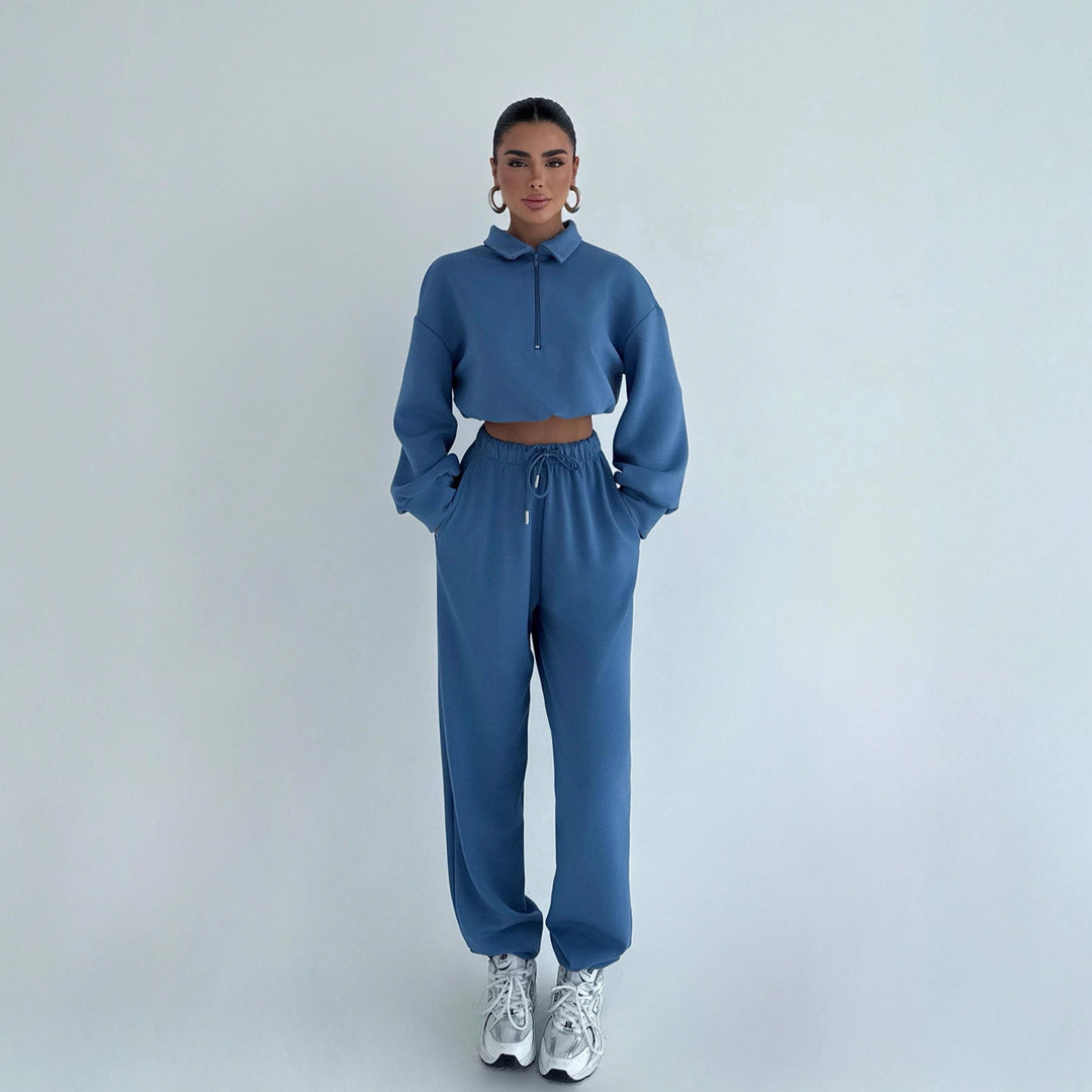 Women's sporty crop sweater and jogging pants set Lisslune