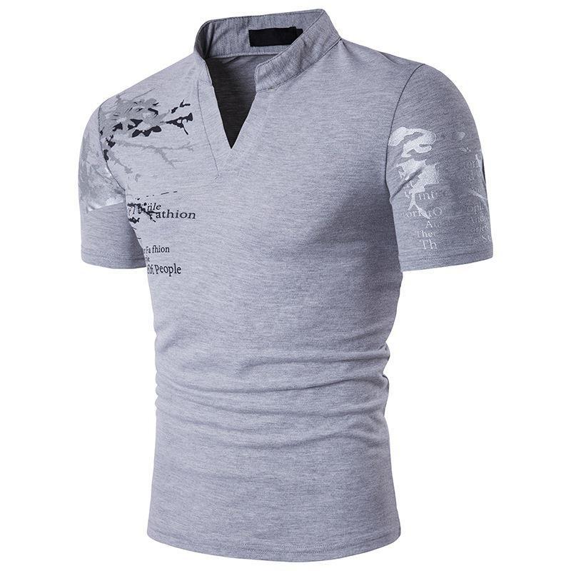 Men's short-sleeve shirt with a creative stand collar and graphic print Lisslune
