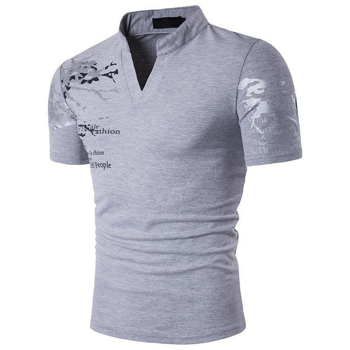Men's short-sleeve shirt with a creative stand collar and graphic print Lisslune
