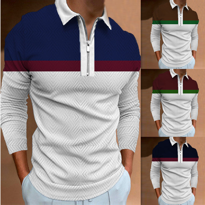 Men's Long Sleeve Polo Shirt with Sporty Zipper and Modern Accents Lisslune