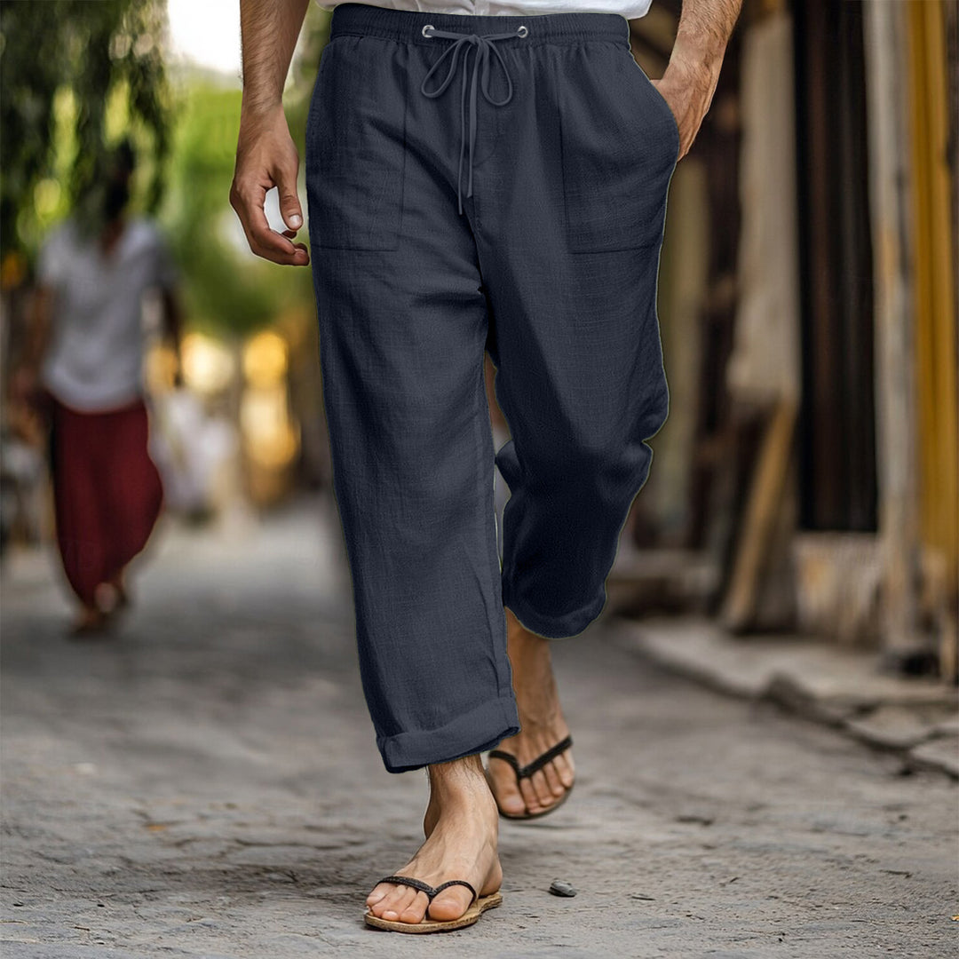Men's casual and breathable linen trousers with elastic waistband and practical side pockets Lisslune