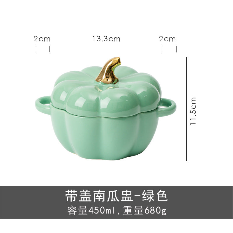 Rynx | Autumn decoration ceramic bowl with lid stew bowl pumpkin bowl household kitchen kids soup bowl steamed egg salad bowl dish rice bowl logo