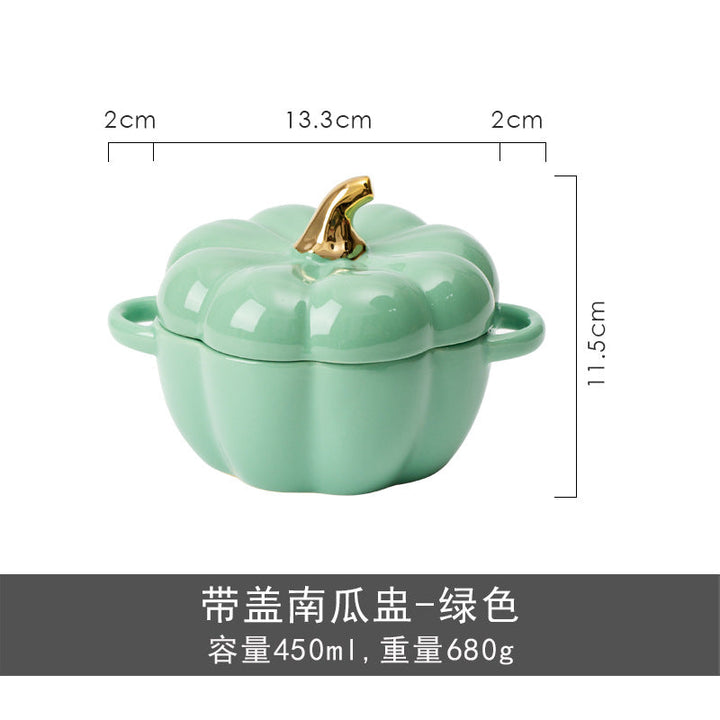 Rynx | Autumn decoration ceramic bowl with lid stew bowl pumpkin bowl household kitchen kids soup bowl steamed egg salad bowl dish rice bowl logo