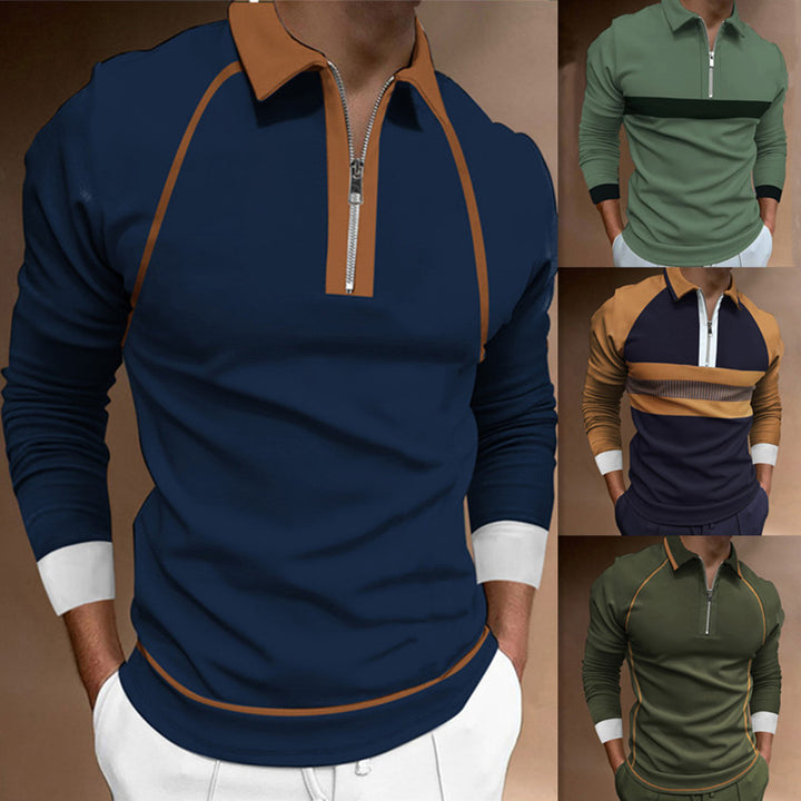 Men's Long Sleeve Polo Shirt with Modern Zipper and Sports Accents Lisslune
