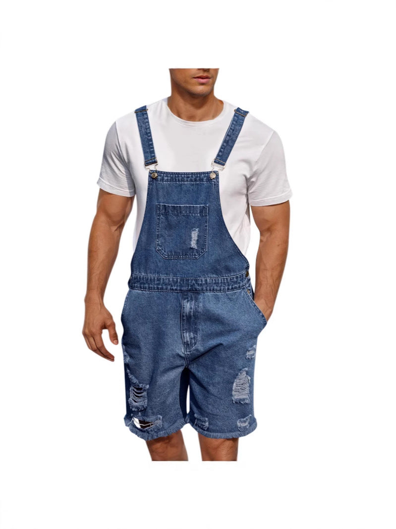 Men's Casual Denim Overall in Distressed Look Lisslune