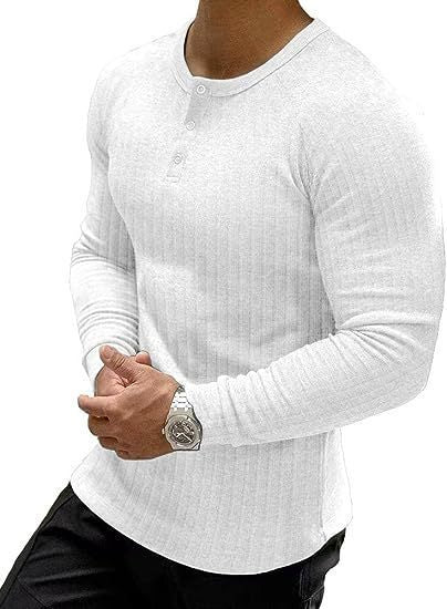 Men's long-sleeved ribbed T-shirt with button placket Lisslune