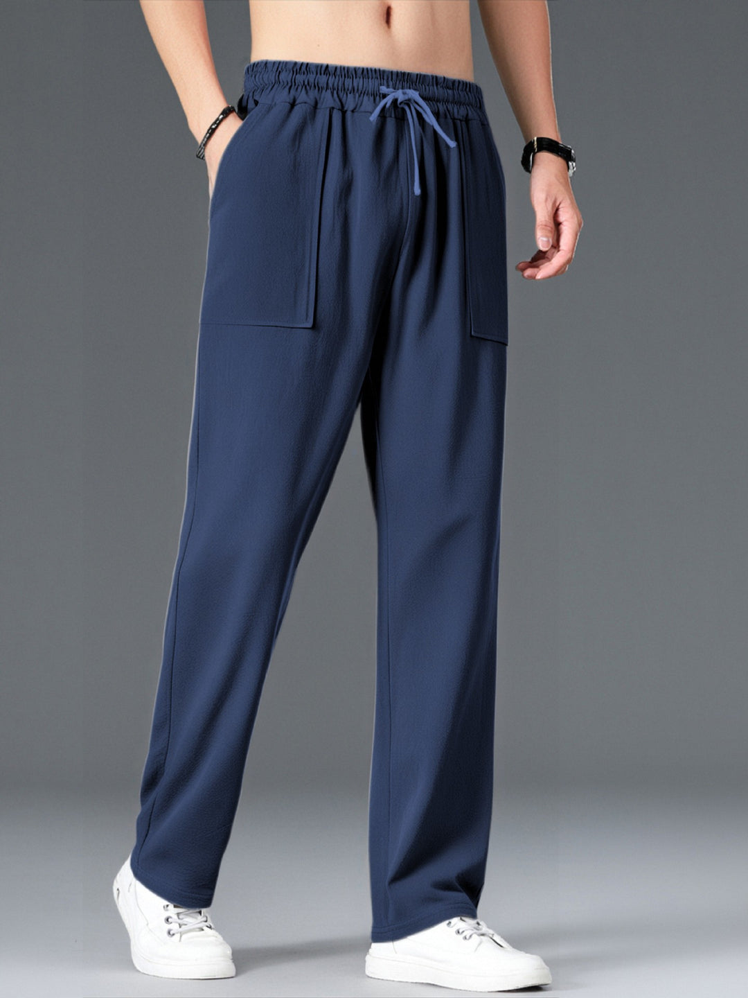 Men's Comfortable Leisure Pants with Elastic Waistband and Side Pockets Lisslune