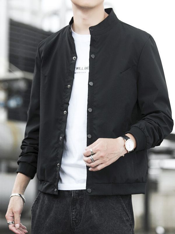 Men's lightweight transitional jacket with high collar and practical snap buttons Lisslune