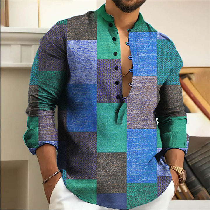 Men's long-sleeve shirt with creative patchwork design Lisslune