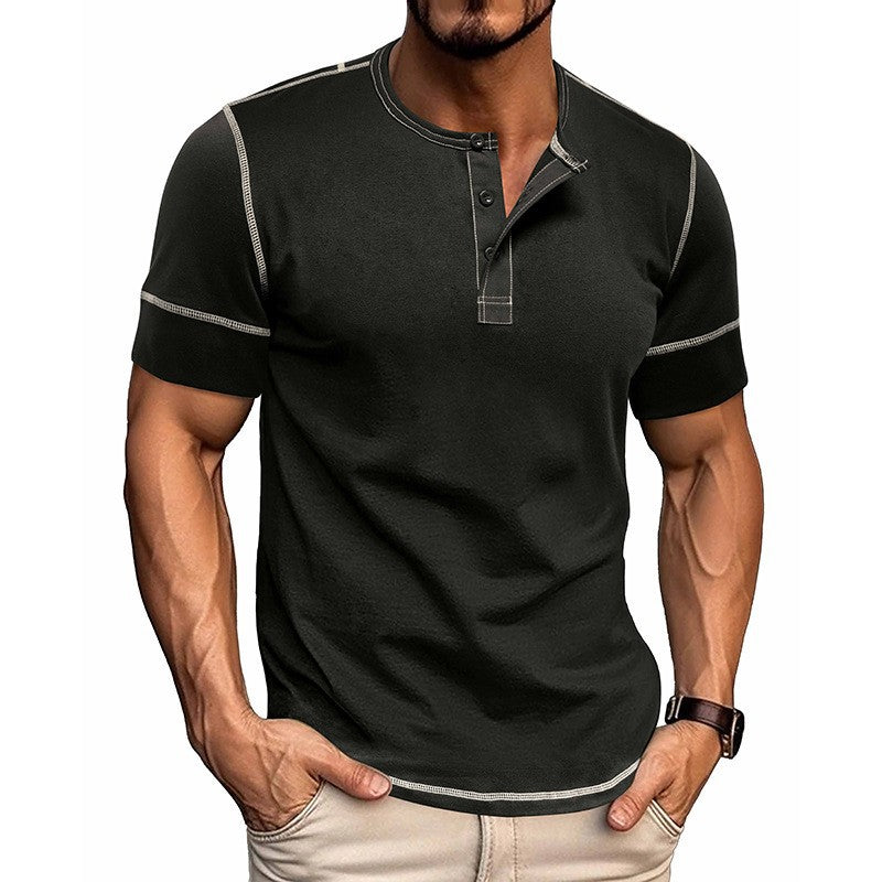 Men's short-sleeve shirt with modern Henley collar and stylish contrast stitching Lisslune