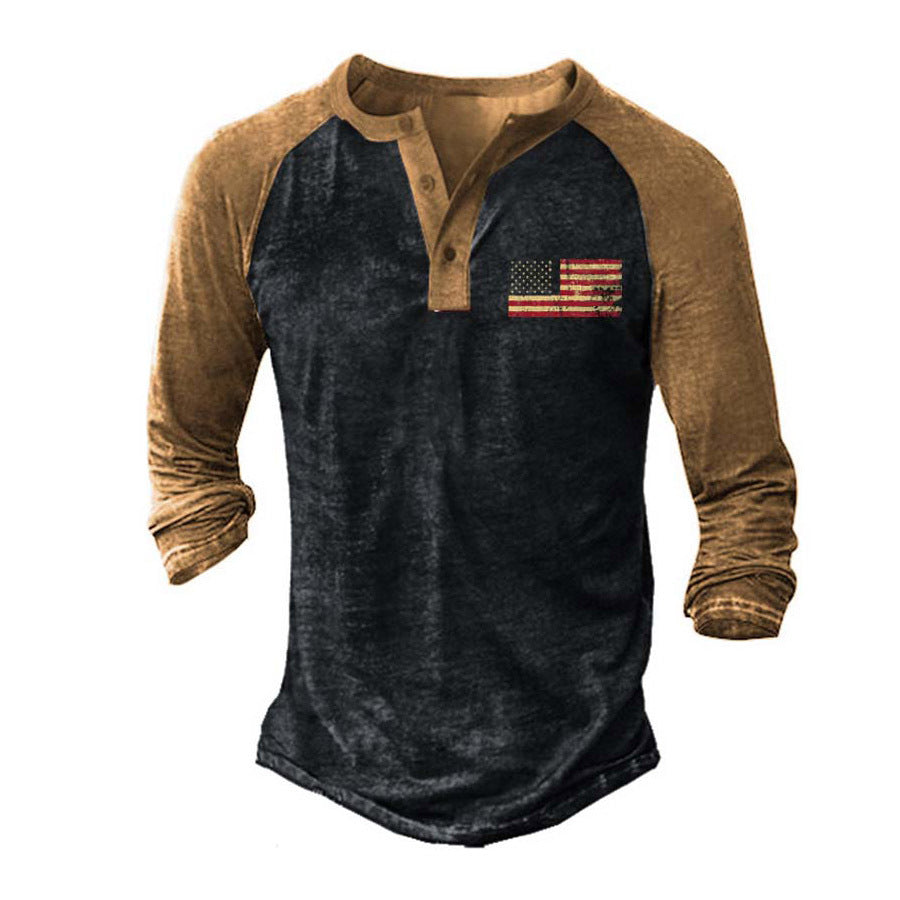 Men's Long Sleeve Henley T-Shirt with Creative Print and Stylish Button Closure Lisslune
