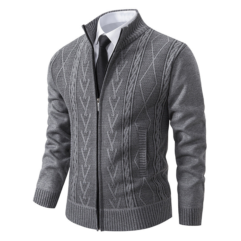 Men's cardigan with modern cable pattern and high collar Lisslune