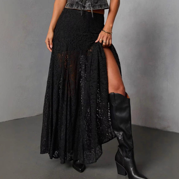Women's Elegant Lace Maxi Skirt with Flowing Fall and Transparent Details Lisslune