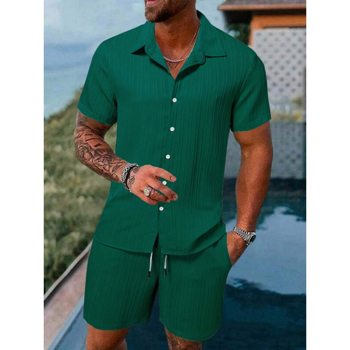 Men's short-sleeve leisure suit with textured design and elastic waistband Lisslune