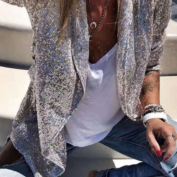 Women's Glittering Asymmetrical Blazer Jacket with Modern Cut Lisslune