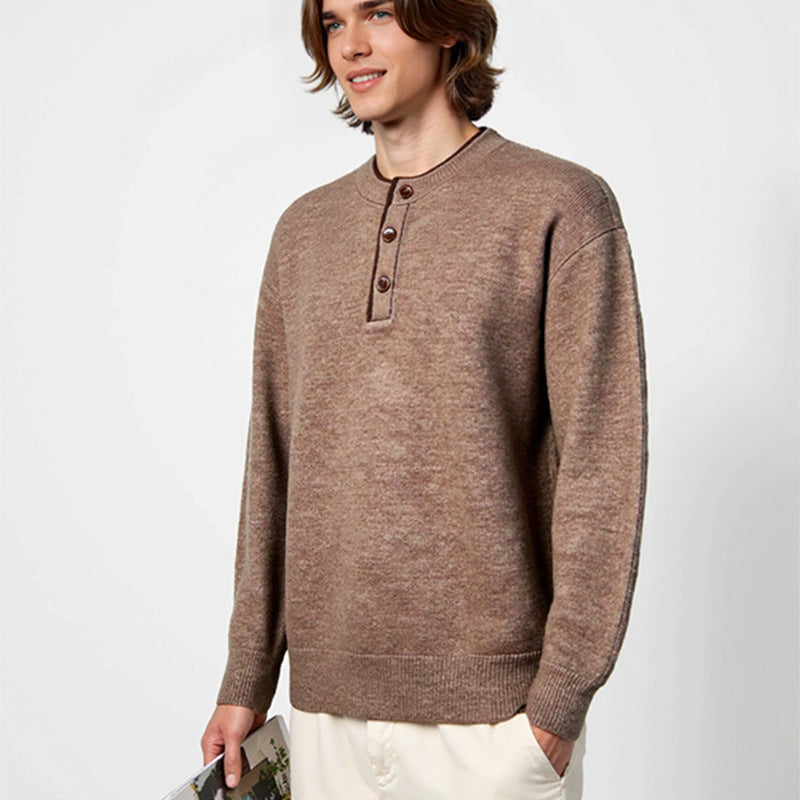 Men's Classic Pullover with Button Placket Lisslune