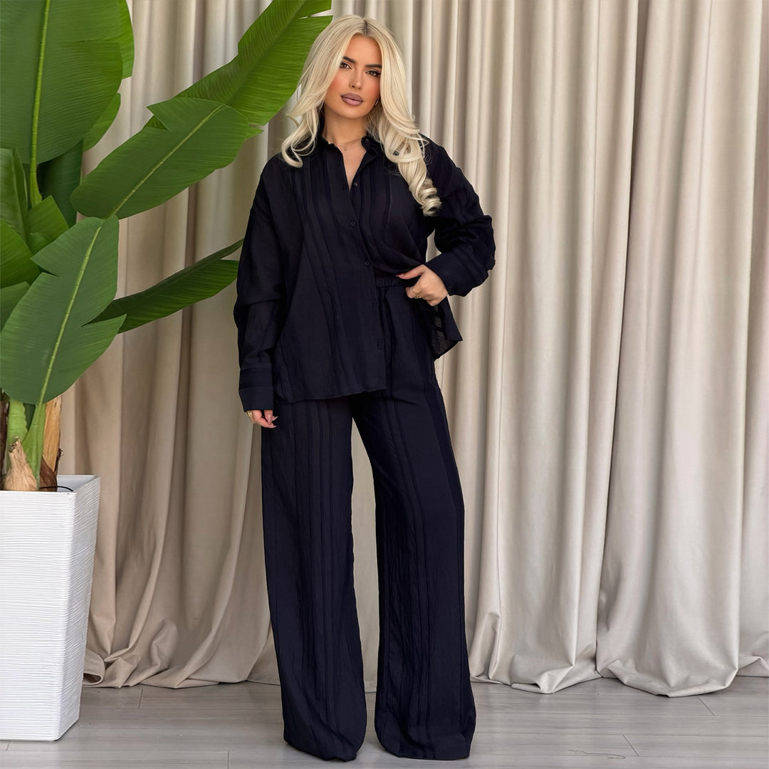 Women's casual blouse set with wide-cut pants Lisslune