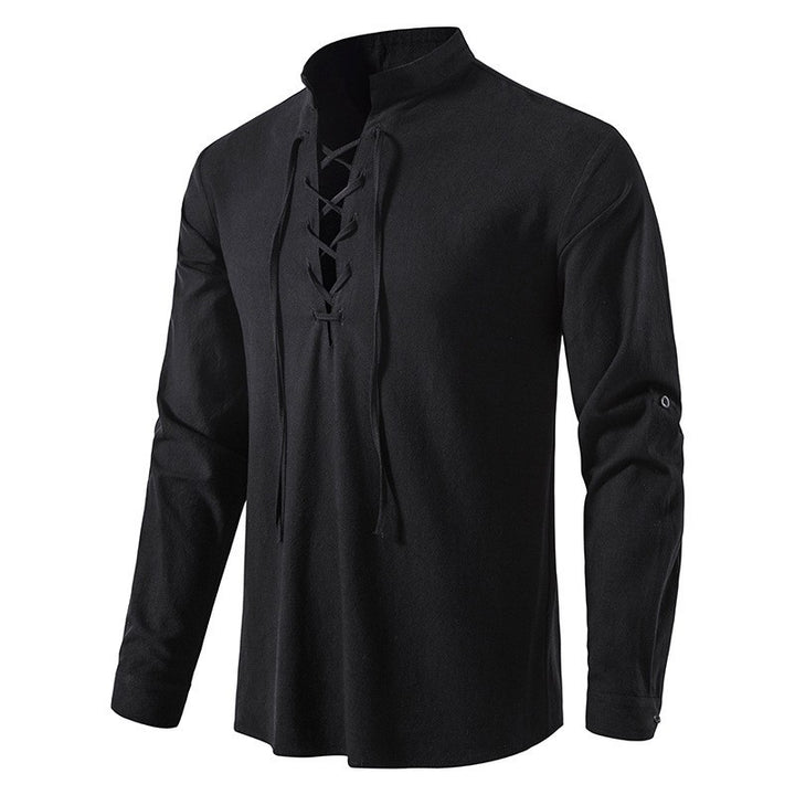 Men's long-sleeve shirt with fashionable drawstring Lisslune